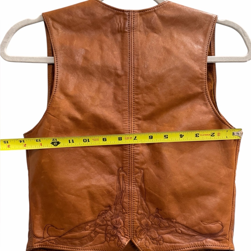 Vintage Brown Leather Embroidered Button-Front Vest - Picture 9 of 9